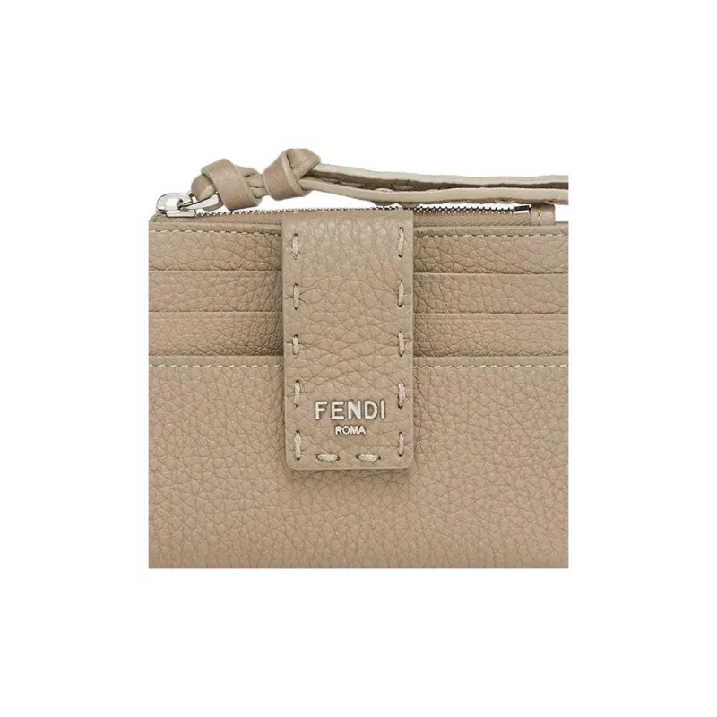 FENDI FF Leather Card Holder Regular Women's Dove Gray-4