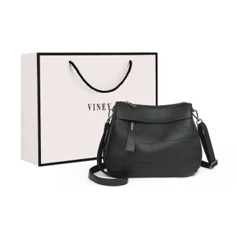 VINEY Cow Leather Shoulder Bag Crossbody Bag Mom Bag Large Size Women's Black