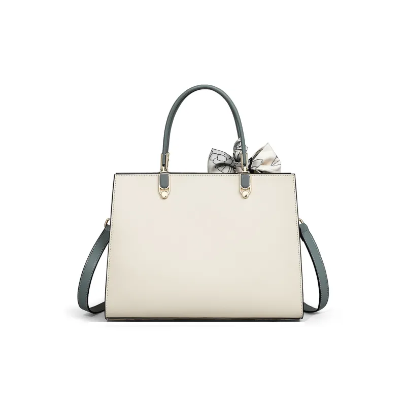 PT'SON Cow Leather With Synthetic Leather Shoulder Bag, Crossbody Bag, Handbag Large Size Women's Ecru-6