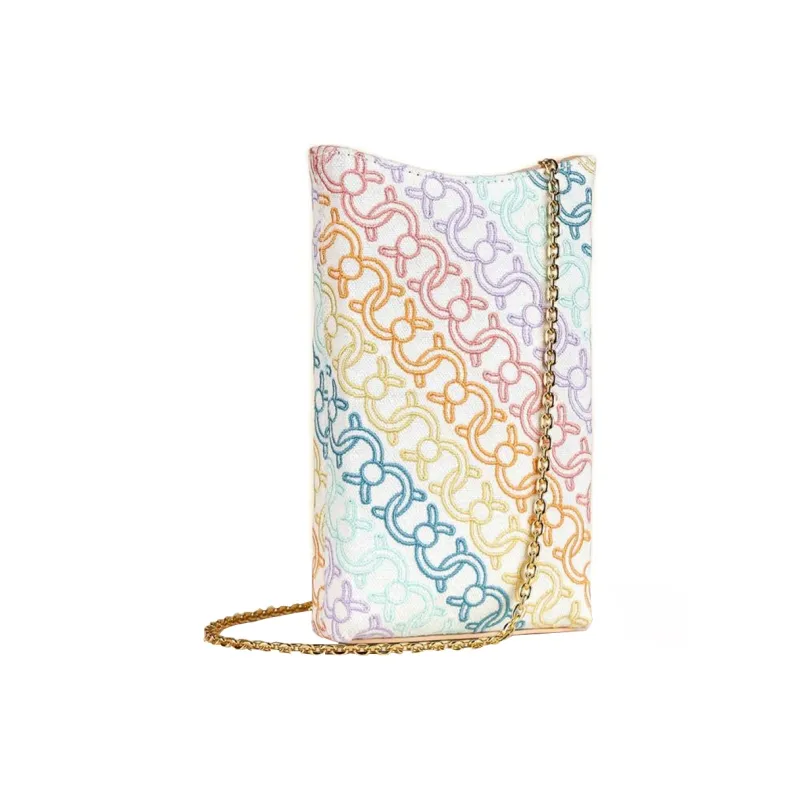 CAFUNE Recycled Canvas With Leather One Shoulder Crossbody Cell Phone Pouch Women's Nude Pink/Multicolor-1