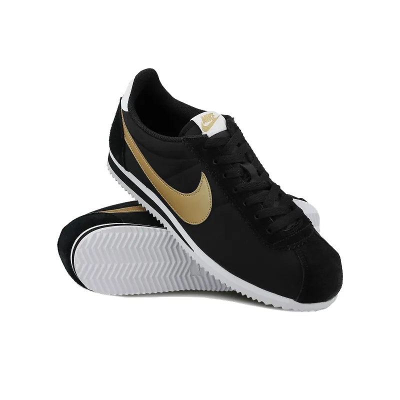 Nike Classic Cortez Anti Slip Wear Resistant Low Top Skateboard Shoes Unisex Black Gold-2