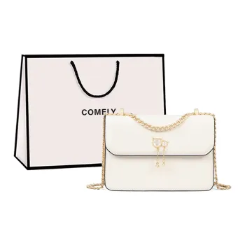 COMELY Cow Leather Patchwork Synthetic Leather Small Square Bag Shoulder Bag Regular Women's White