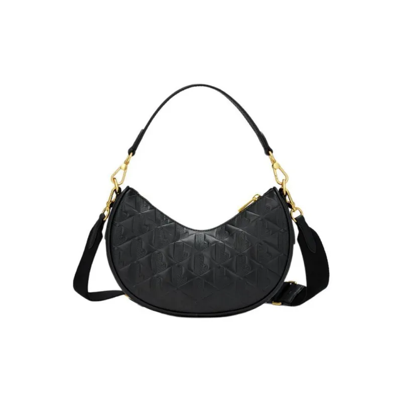 LACOSTE Cow Leather Shoulder Bag, Crossbody Bag, Handbag Medium Size Women's Black-1