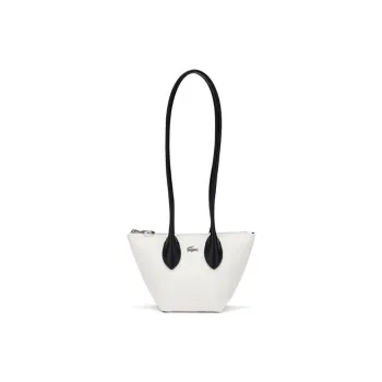LACOSTE PVC Handbag Shoulder Bag Women's Ecru & Black