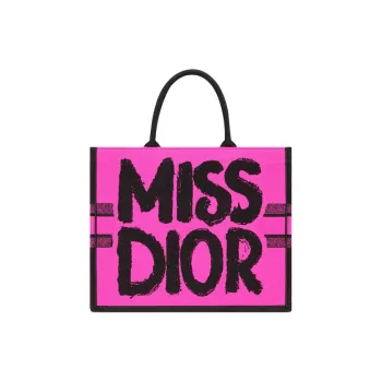 DIOR BookTote Embroidery Tote Bag, Shopping Bag, Handbag Large Size Women's Fuchsia & Purple