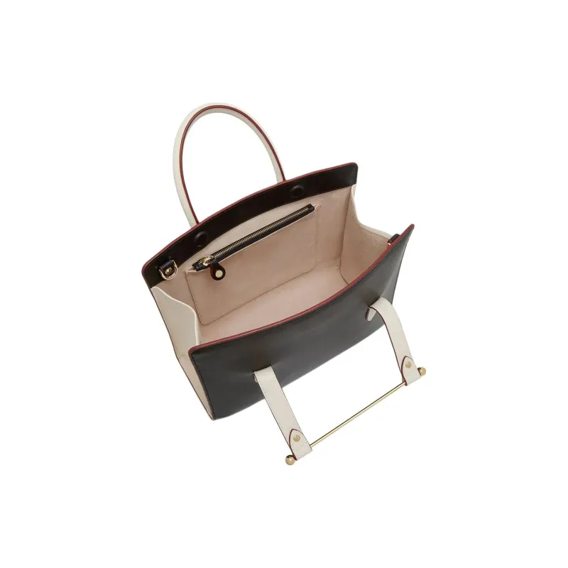 Strathberry Cow Leather Tote Bag Shopping Bag Shoulder Bag Crossbody Bag Handbag Medium Size Women's Black & White-3