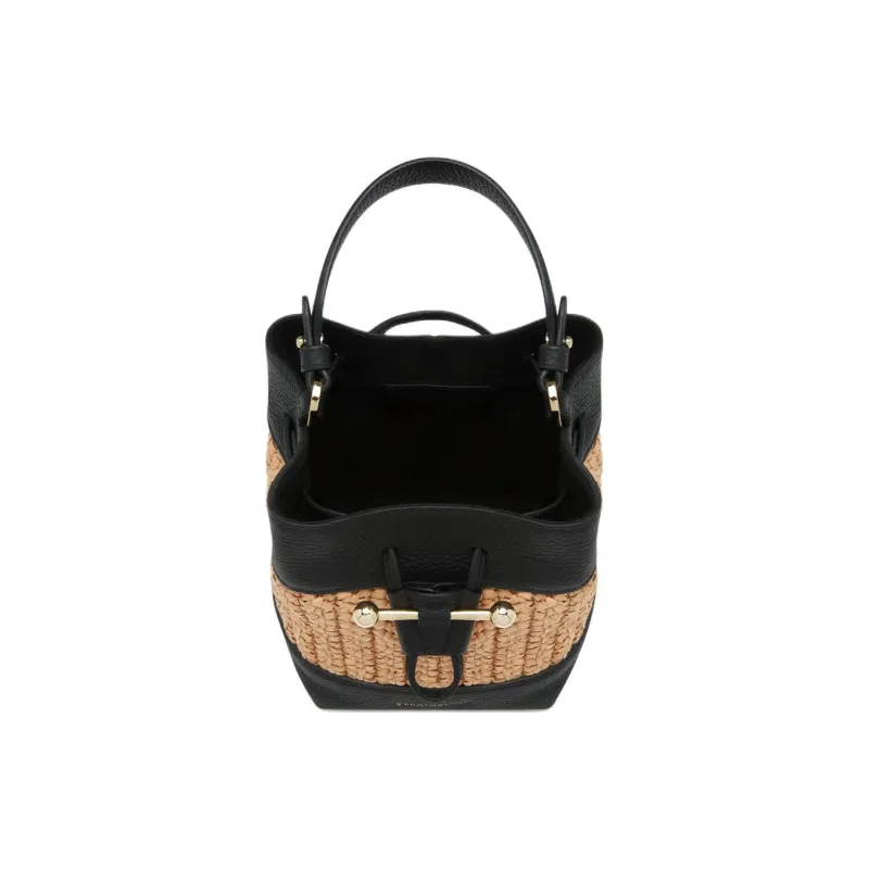Strathberry Raffia Fiber With Grained Calfskin Bucket Bag Handbag Shoulder Bag Crossbody Bag Women's Natural & Black-3