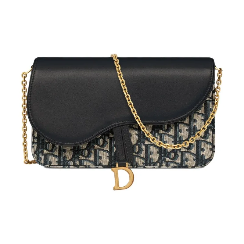 DIOR Oblique Printed Fabric Patchwork With Smooth Cow Leather Shoulder Bag Crossbody Bag Women's Blue-0