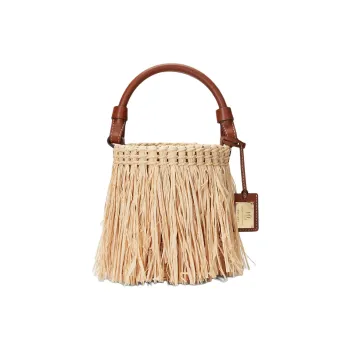 Ralph Lauren Raffia With Leather Bucket Bags Handbags Small Size Women's Natural