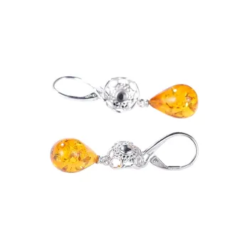 S&A S925 Silver With Natural Amber Earrings Women's