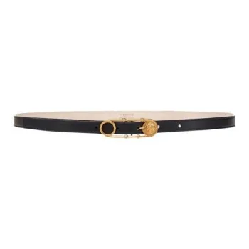 VERSACE Logo Design Smooth Buckle Genuine Leather Leather Belts Women's Black Width 1.6CM