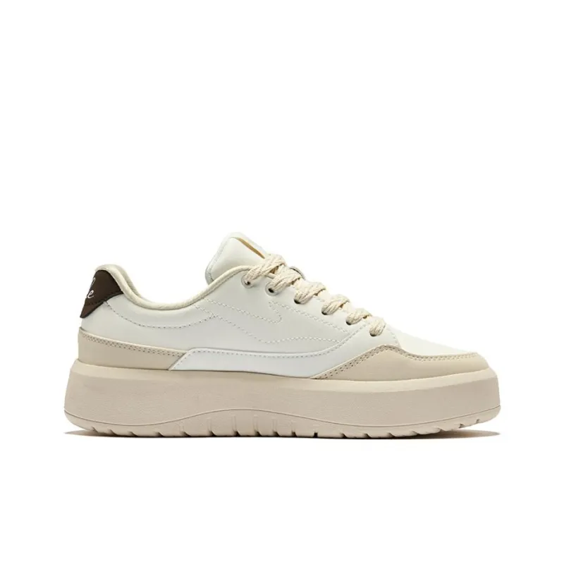 Erke Anti Slip Wear Resistant Low Top Skateboard Shoes Women's Microcrystal White Warm Linen-1