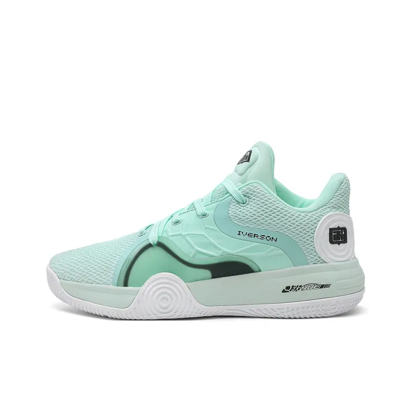 IVERSON Wear Resistant Breathable Slip Resistant Low Top Performance Basketball Shoes Unisex Smoke Green White-0