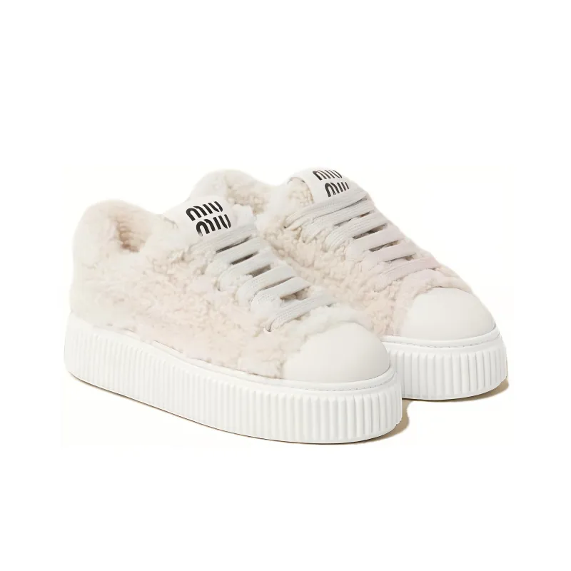 MIU MIU Height Increasing Low Top Skateboard Shoes Women's White-2