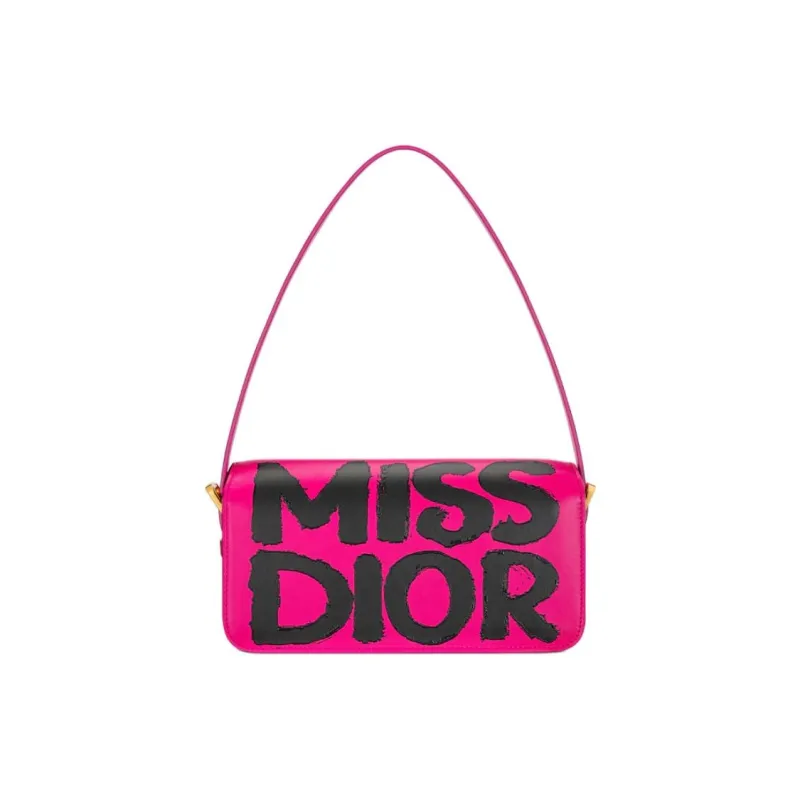 DIOR Miss Dior Calfskin Handbag Shoulder Bag Women's Fuchsia & Black-3