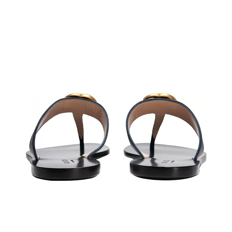 GUCCI Double G Thong Sandal Black Leather-4