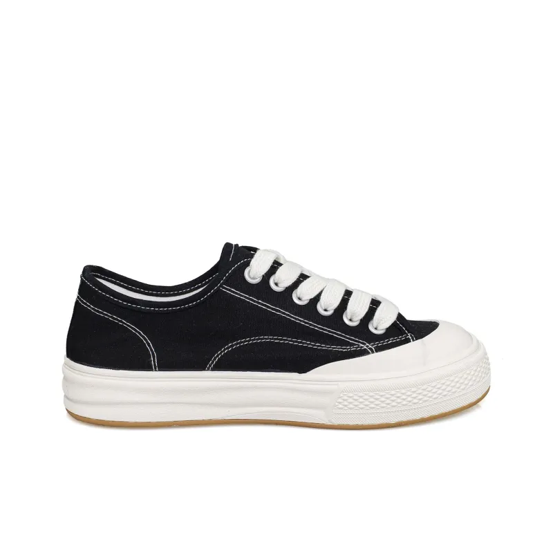 B10CROWN Anti Slip Wear Resistant Breathable Lightweight Low Top Canvas Shoes Women's Black-2