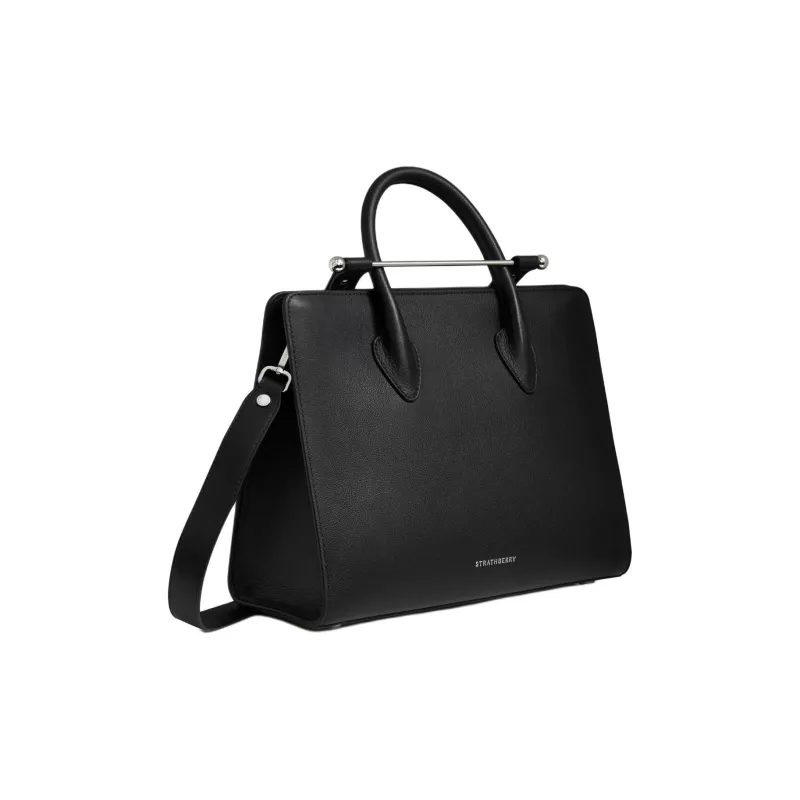 Strathberry Calfskin Tote Bag Shopping Bag Shoulder Bag Crossbody Bag Handbag Medium Size Women's Black-1