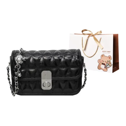 ERANGBEAR PU Shoulder Bag Crossbody Bag Small Size Women's Black/Shiny Silver/Silver