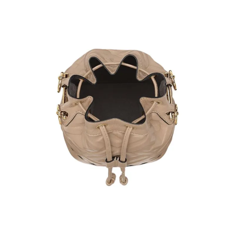 FENDI Mon Tresor Calfskin Bucket Bag, One Shoulder Handbag Mini Women's Dove Gray Color-3