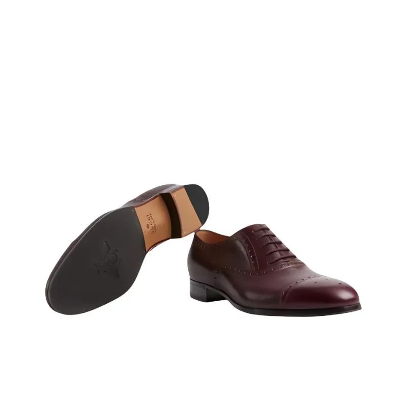 GUCCI Brogue Details Casual Shoes Men's Deep Red-4