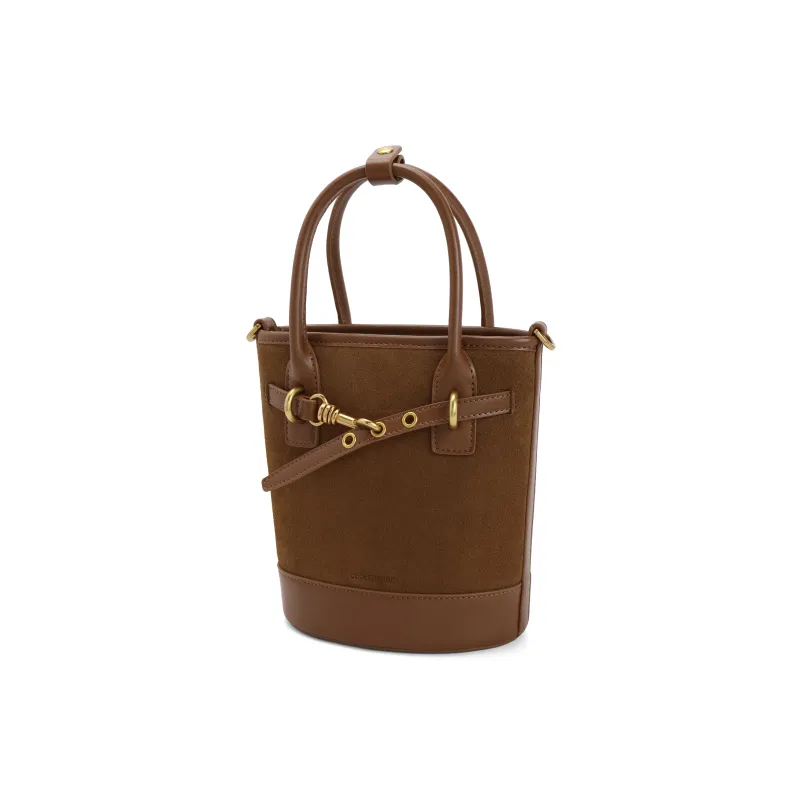 BELLE Cow Leather With Artificial Leather One Shoulder Handbag Medium Size Women's Brown/Green-2