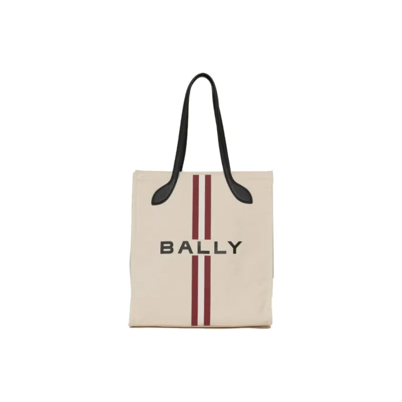 BALLY Fabric Cow Leather Patchwork Tote Tot Bag Shopping Bag One Shoulder Handbag Large Size Women's Natural-1
