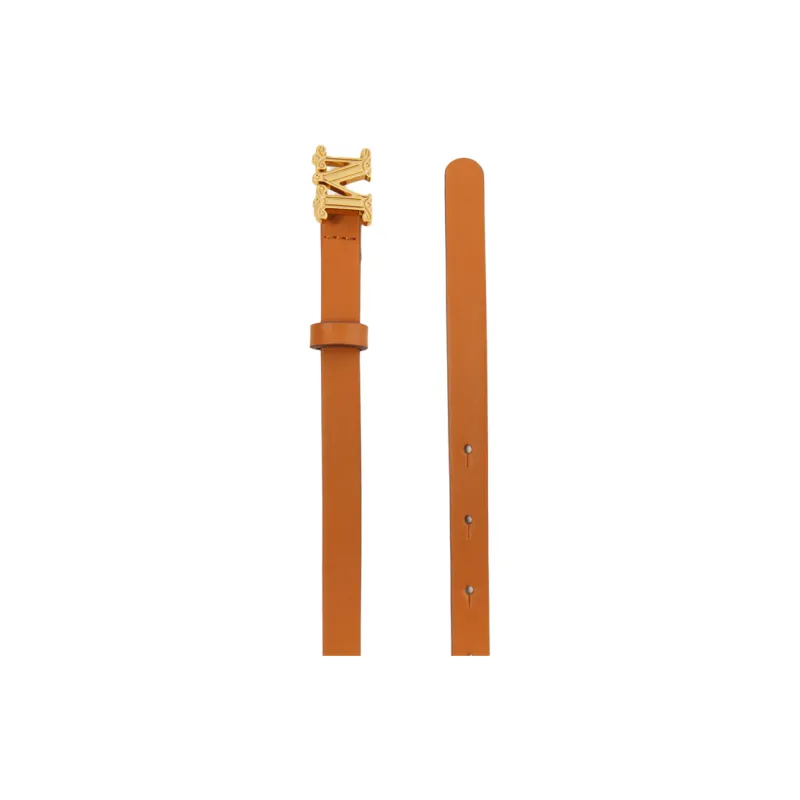 MaxMara Letter Emblem Design Smooth Buckle Cow Leather Leather Belts Women's Umber Width 1.5CM-1
