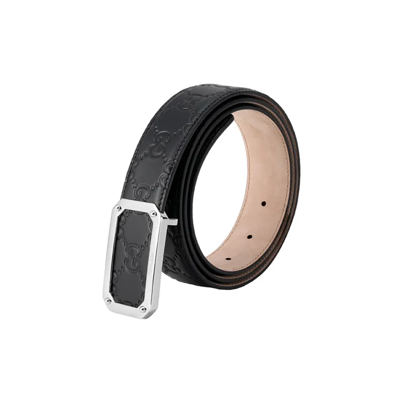 GUCCI Classic Logo Signature Suede Lining Leather Belts Men's Width  3.5cm-2