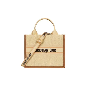 DIOR Embroidered Raffia Grass Shoulder Bag Crossbody Bag Handbag Small Size Women's Beige