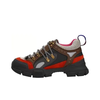 GUCCI Flashtrek Cushioned Slip-Resistant Breathable Lightweight Low-Top Casual Shoes Men's Black Red Gray