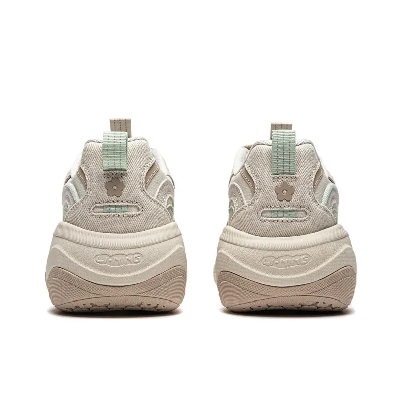 LiNing Anti Slip Wear Resistant Low Top Casual Shoes Women's White Gray Green-5