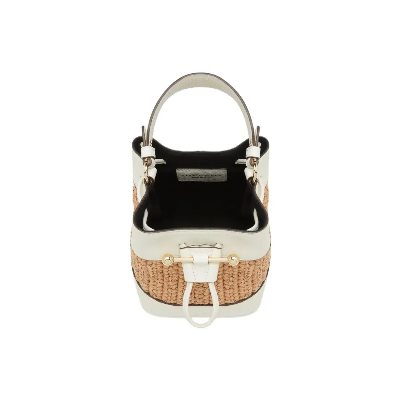 Strathberry Raffia Grained Cow Leather Bucket Bag Handbag Shoulder Bag Crossbody Bag Women's Natural & White-3