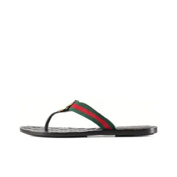 GUCCI GG Thong Web Sandals Black Women's