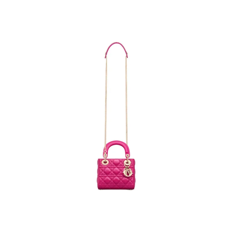 DIOR Lady Dior Lambskin Dior Bag Shoulder Bag Crossbody Bag Handbag Mini Women's Dark Purple Red-1