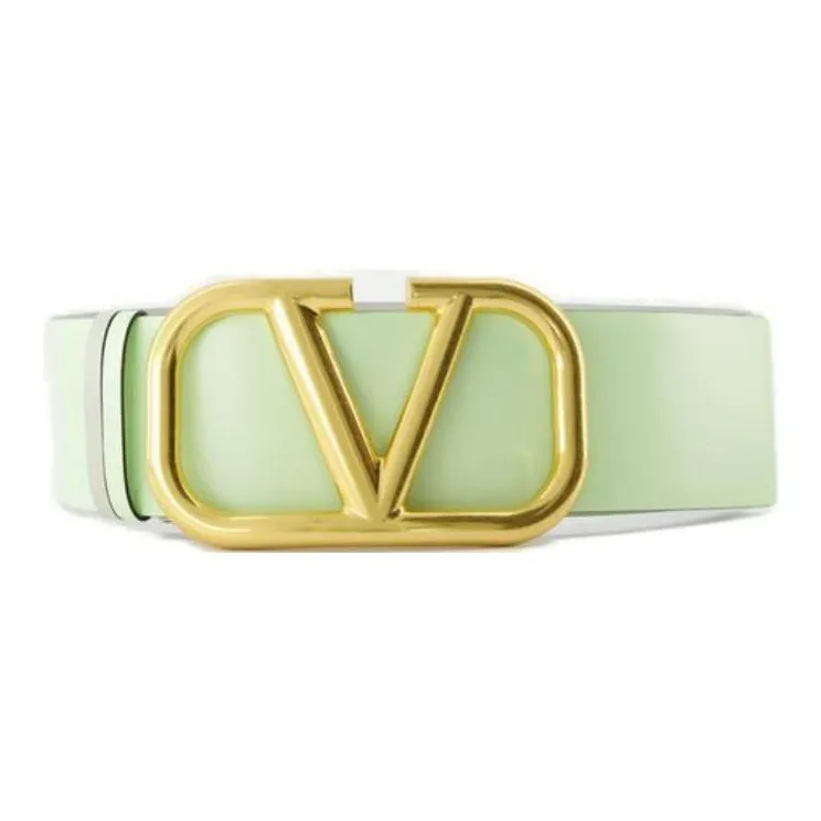 Valentino Solid Color Design Calfskin Leather Belts Women's Grass Green-0