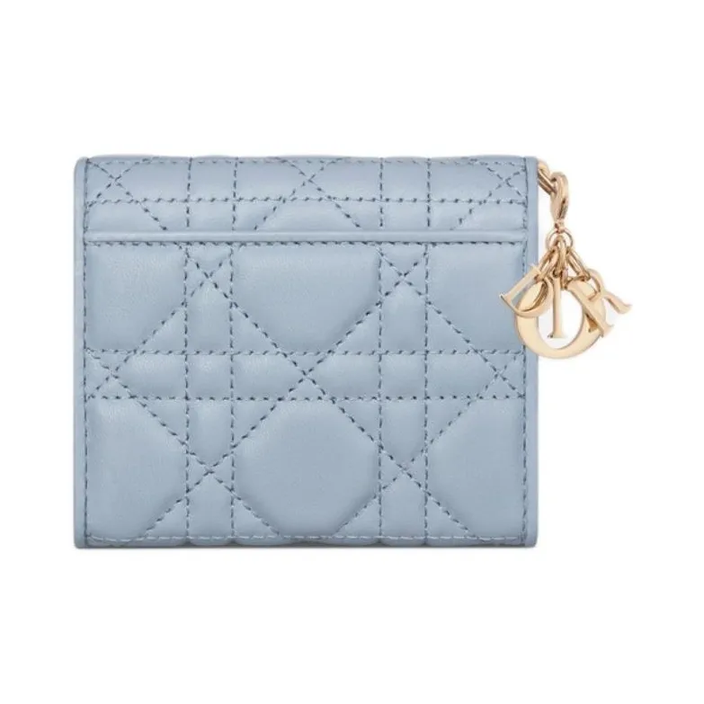 DIOR Lambskin Wallet Women's Light Blue-2