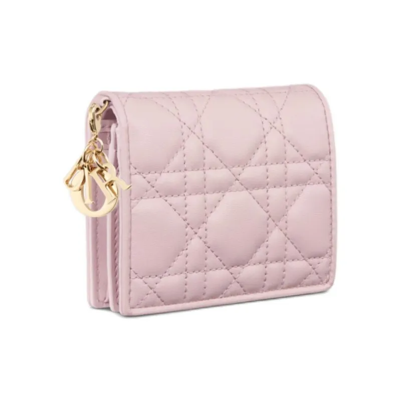 DIOR Lady Dior Lambskin Wallet Mini Women's Soft Pink-1