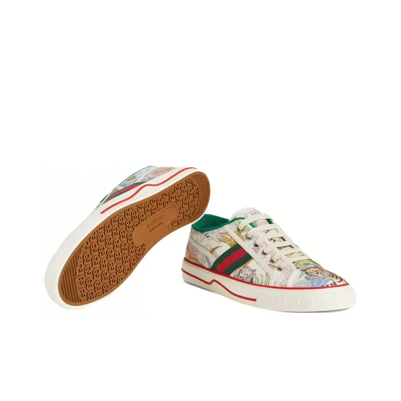 GUCCI Tennis 1977 Tiger Year Collection Low Top Stylish Skateboarding Shoes Men's Ivory White-3