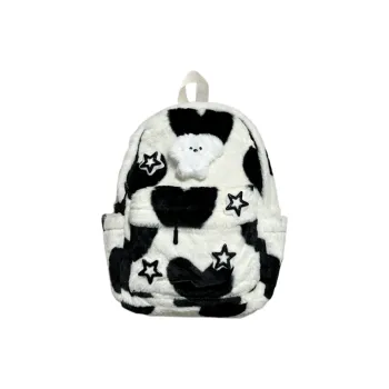 Spicy Peanuts Plush Backpack Women's Milk White Black