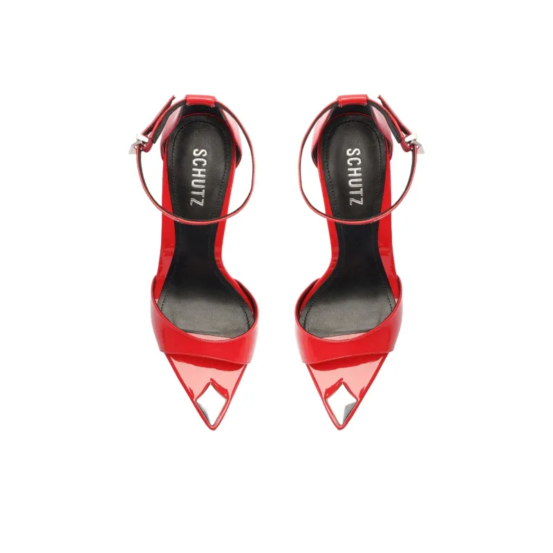 Schutz Pamela Strap Sandals 10cm Women's Red-4