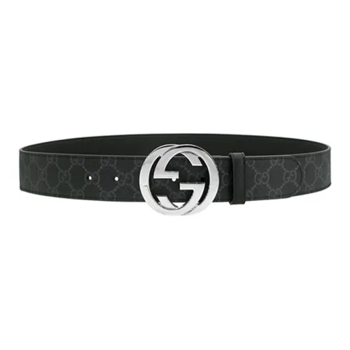 GUCCI GG Supreme Black And Grey Belt With G Buckle