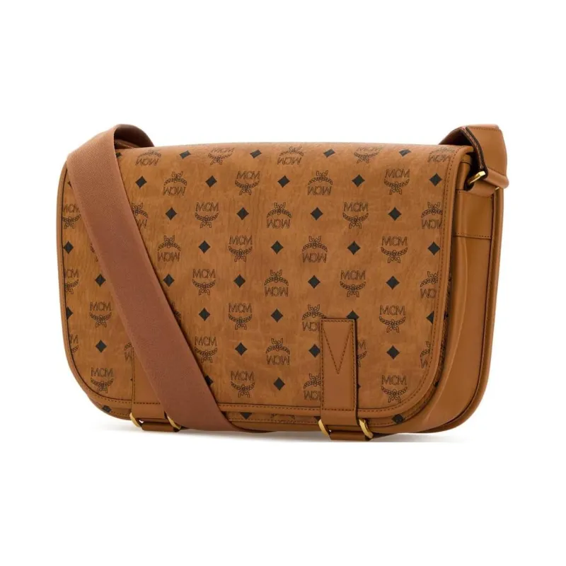 MCM Artificial Leather With Leather Messenger Bag, Crossbody Bag, Shoulder Bag Medium Size Women's Cognac-1