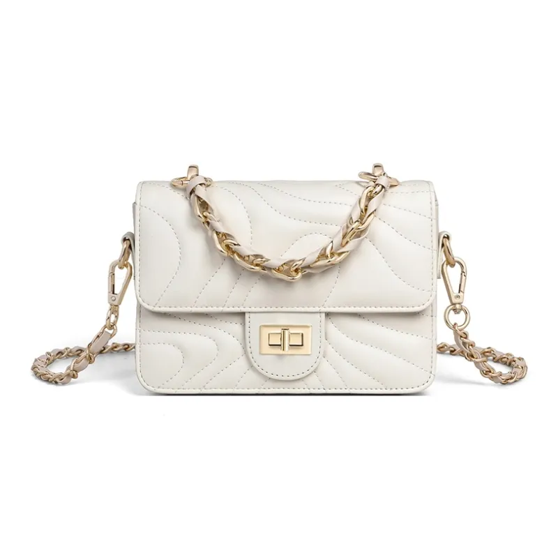 C°BANNER Cow Leather With Synthetic Leather Small Square Bag Shoulder Bag, Crossbody Bag Regular Women's Ecru-3
