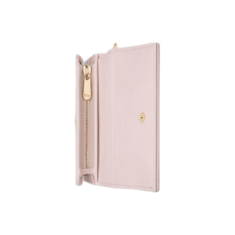 DIOR Lady Dior Lambskin Wallet Mini Women's Soft Pink-4