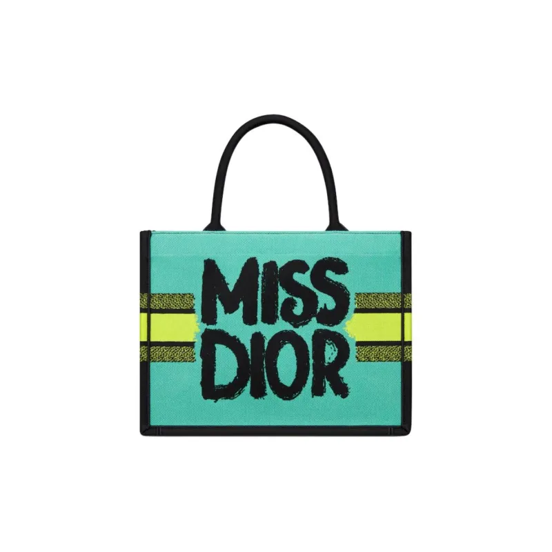 DIOR BookTote Embroidery Tote Bag Shopping Bag Handbag Medium Size Women's Green & Blue & Multicolor-2