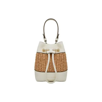 Strathberry Raffia Grained Cow Leather Bucket Bag Handbag Shoulder Bag Crossbody Bag Women's Natural & White