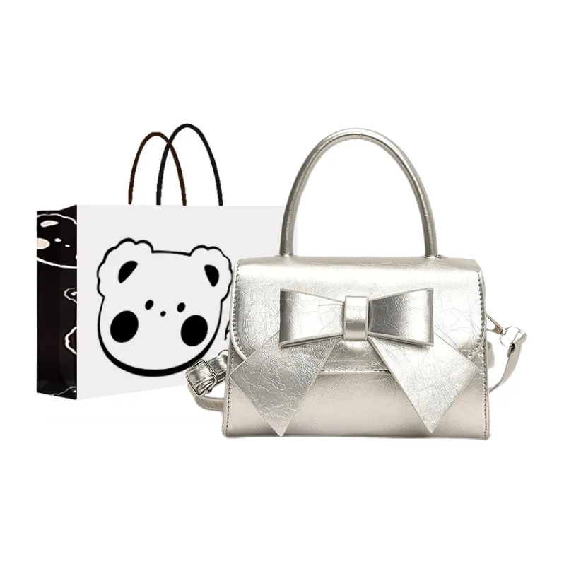 NX DOUGHNUT PU Small Square Bag, Shoulder Bag, Crossbody Bag, Handbag Women's White/Black/Silver-4