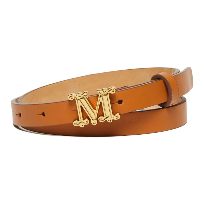 MaxMara Letter Emblem Design Smooth Buckle Cow Leather Leather Belts Women's Umber Width 1.5CM-0