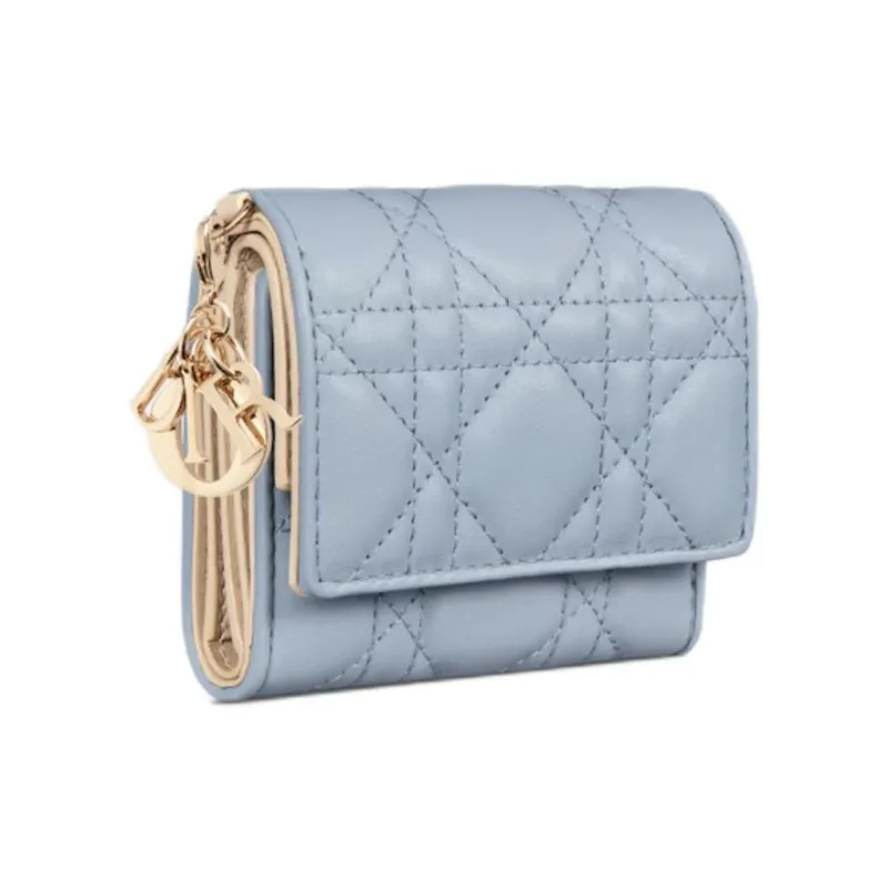 DIOR Lambskin Wallet Women's Light Blue-1